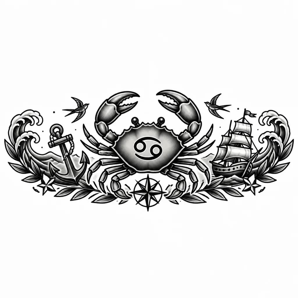 Тату эскиз: Знак зодиака рак цветной минитату 