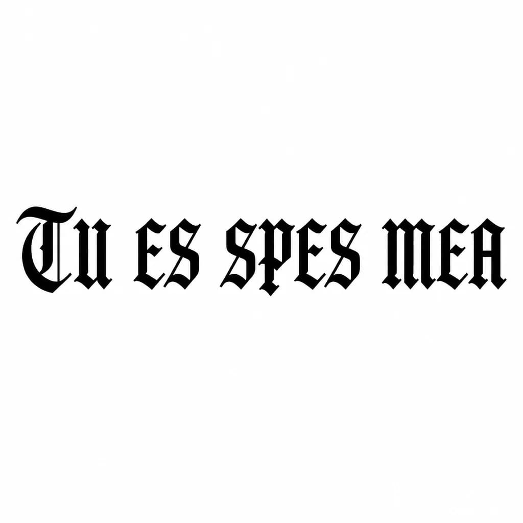 Тату эскиз: Font: TU ES SPES MEA (old english blackletter)