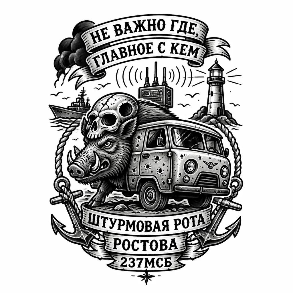 Тату эскиз: Кабан с черепом и машина УАЗ буханка в дырках и РЭБ война
