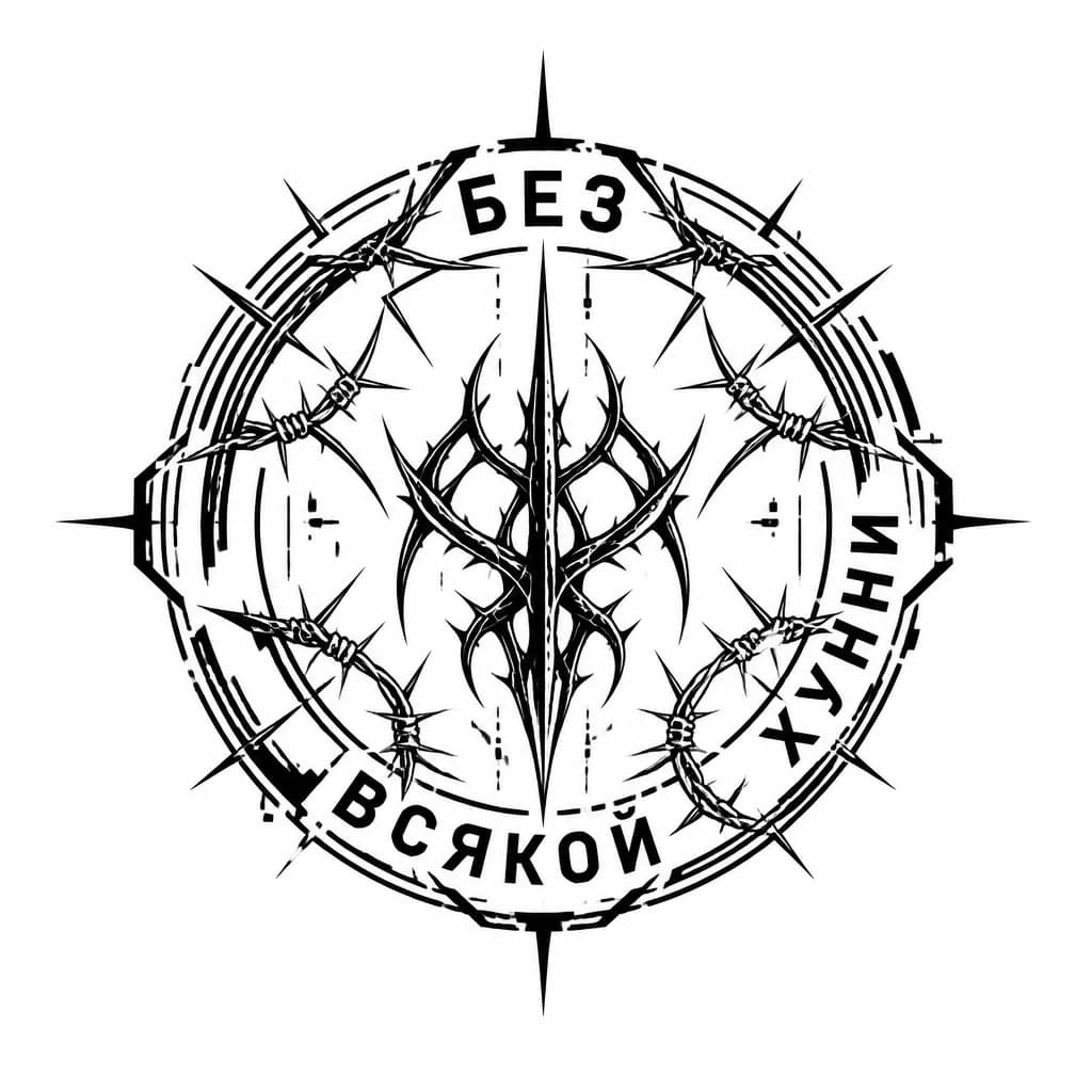 Тату эскиз: Official stamp seal sticker design, circular or hexagonal shape with bold border and center emblem, black and white monochrome, rubber stamp aesthetic, crisp edges, minimalist symbol inside, no fill patterns, tattoo flash sheet illustration, white background, high contrast, clean lines