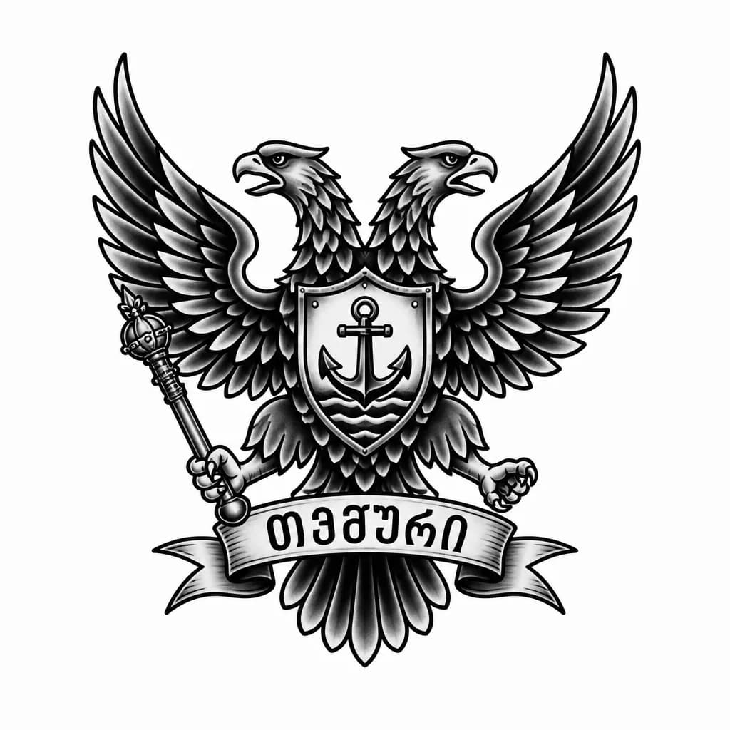 Тату эскиз: двухголовый орел со скипетром в лапе