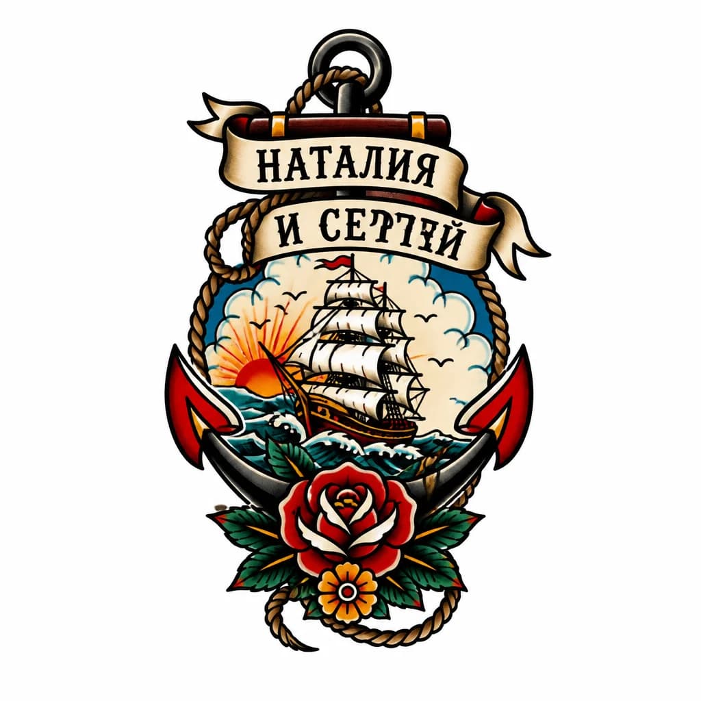 Тату эскиз: Имена родителей Наталии и Сергея 