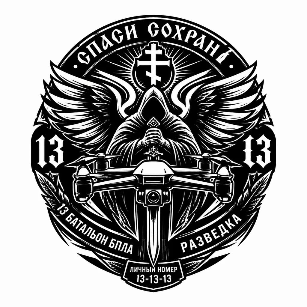 Тату эскиз: 13 батальон бпла, разведка, спаси сохрани, личный номер