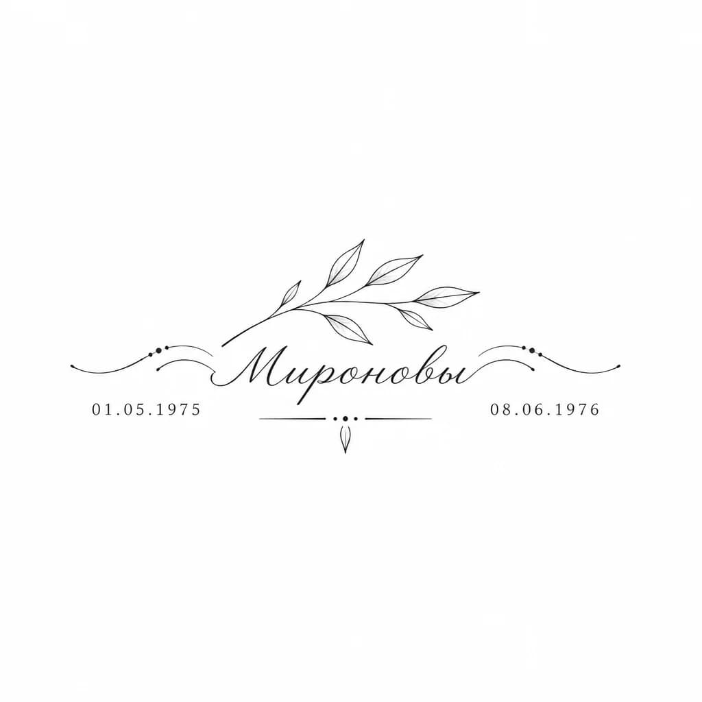 Тату эскиз: Татуировка семейная: Нужно, чтобы была фамилия «Мироновы», подписаны даты рождения родителей 01.05.1975 и 08.06.1976 