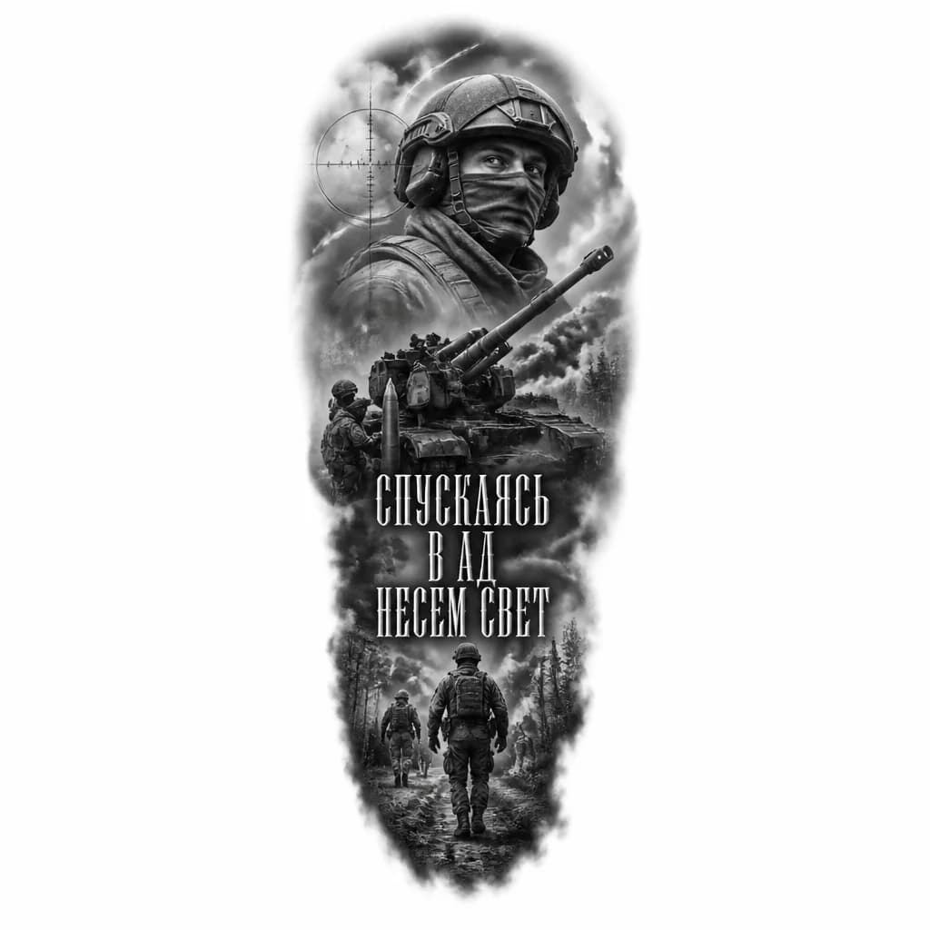 Тату эскиз: На груди война СВО артиллерия 