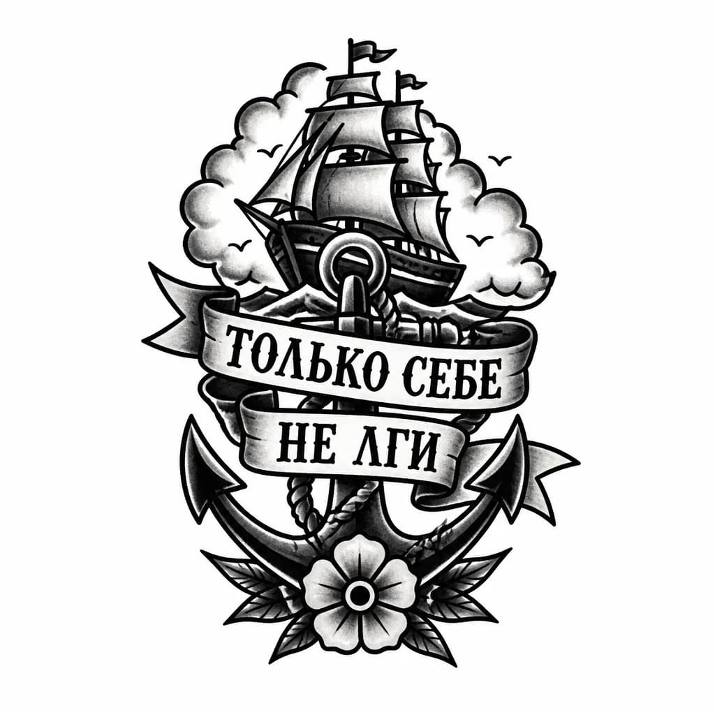 Тату эскиз: Фраза только себе не лги 