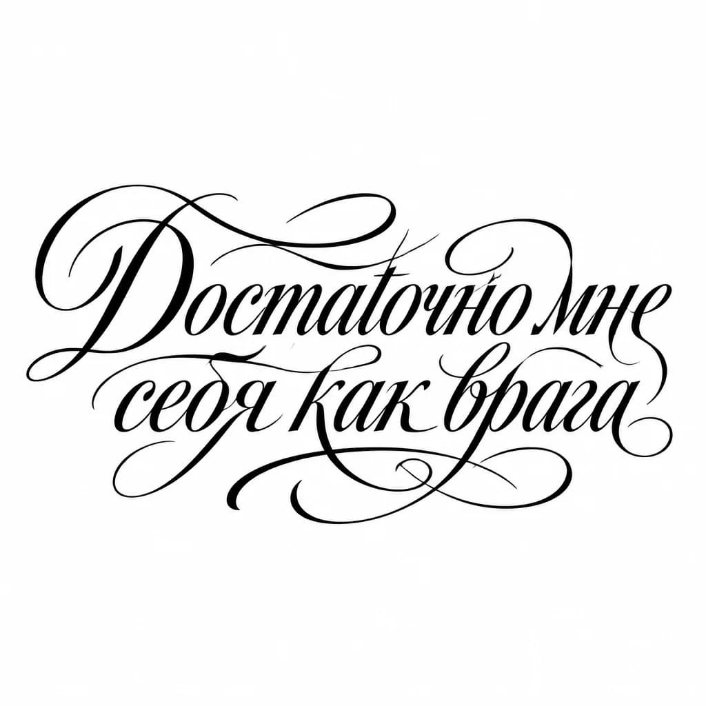Тату эскиз: Font: Достаточно мне себя как врага (elegant calligraphy)