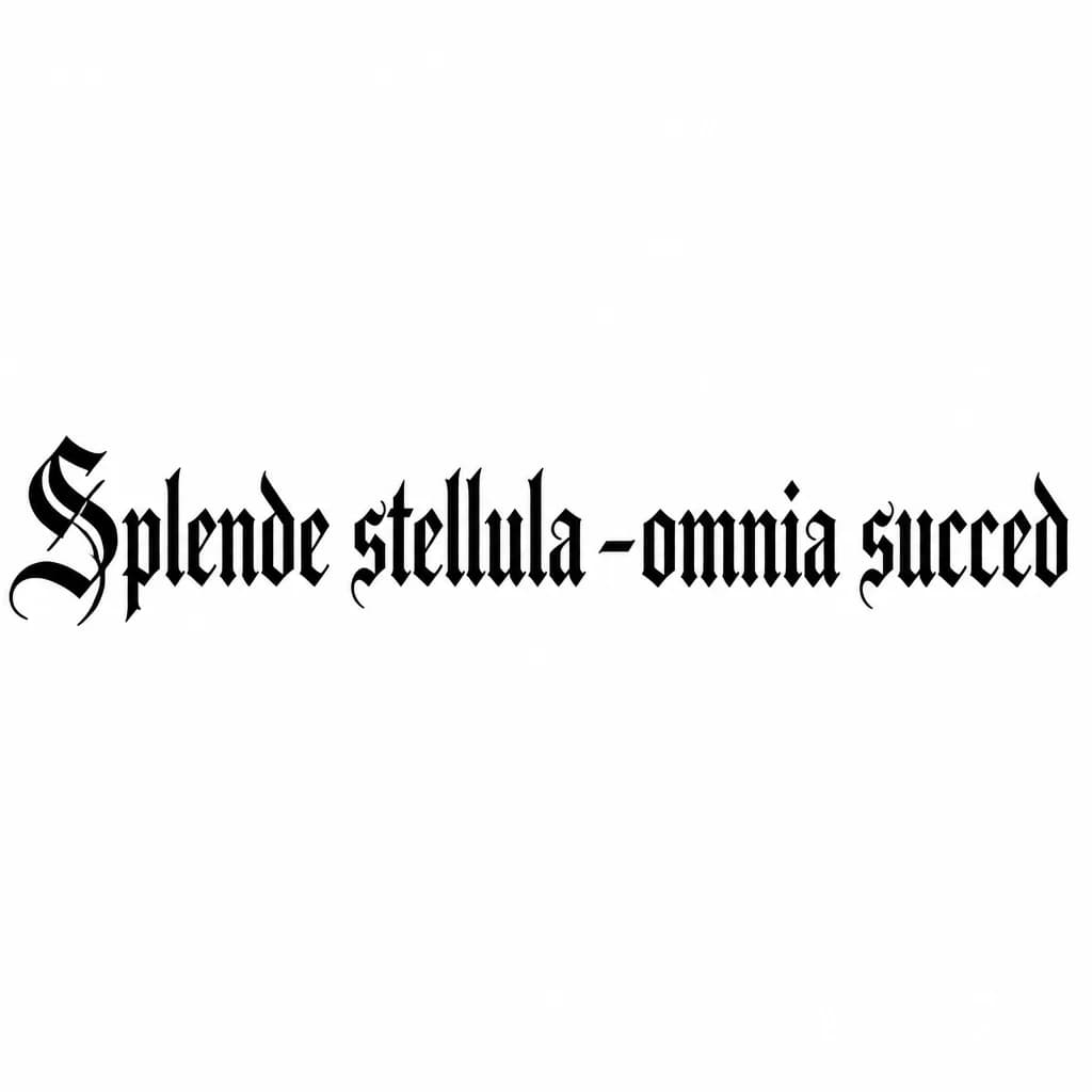 Тату эскиз: Font: Splende stellula -omnia succed (old english blackletter)