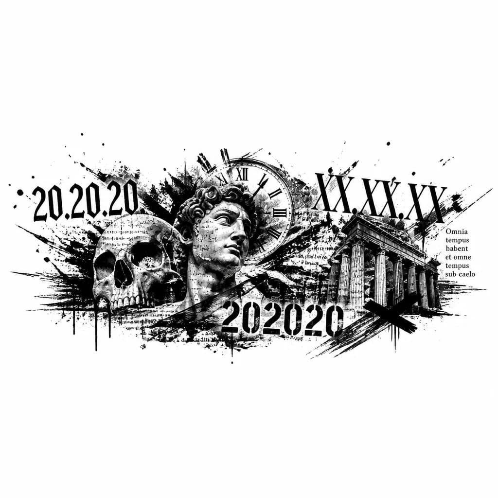 Тату эскиз: число 20.20.20 различными шрифтами, можно римскими цифрами