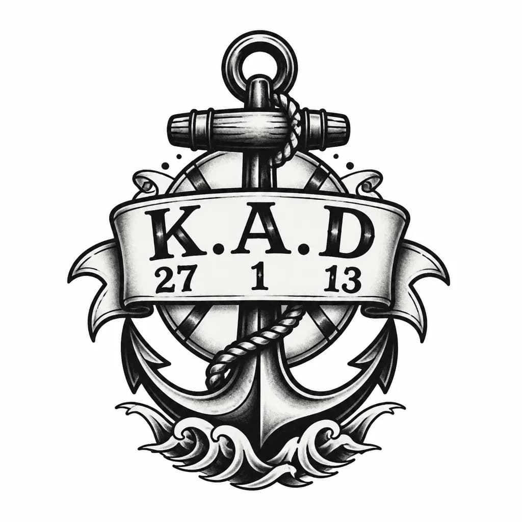 Тату эскиз: K.A.D а под каждой буквой цифра под K 27  под А 1 Под D 13