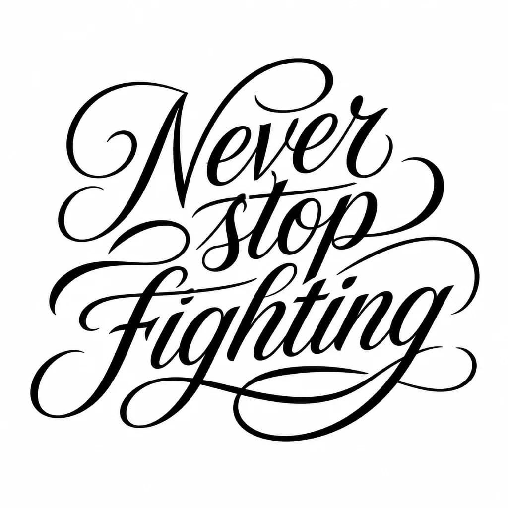 Тату эскиз: Font: Never stop fighting (elegant calligraphy)