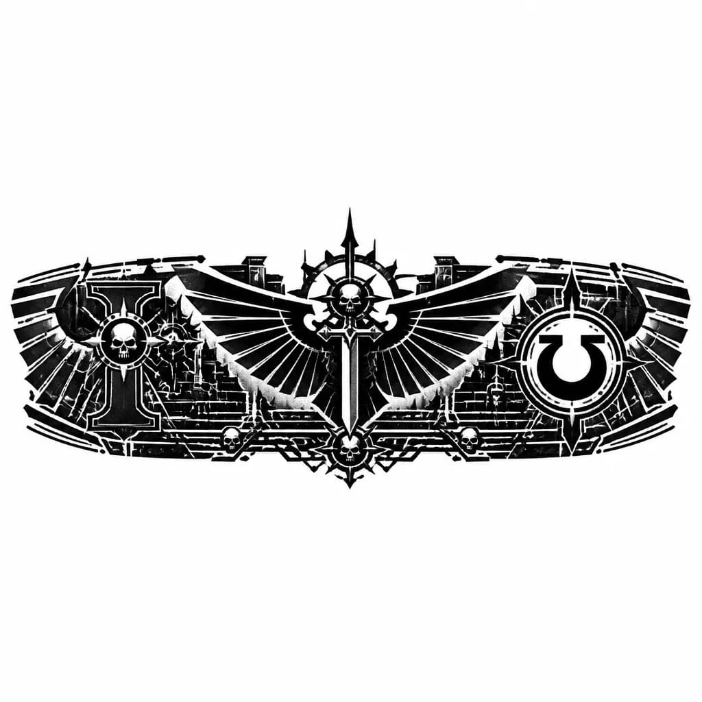 Тату эскиз: В стиле Warhammer 40000 с символикой лоялистов, вертикальная на всё предплечье