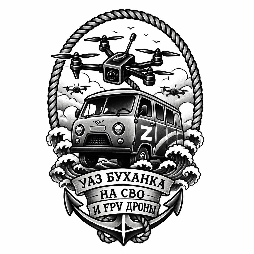 Тату эскиз: Уаз буханка на сво и fpv дроны