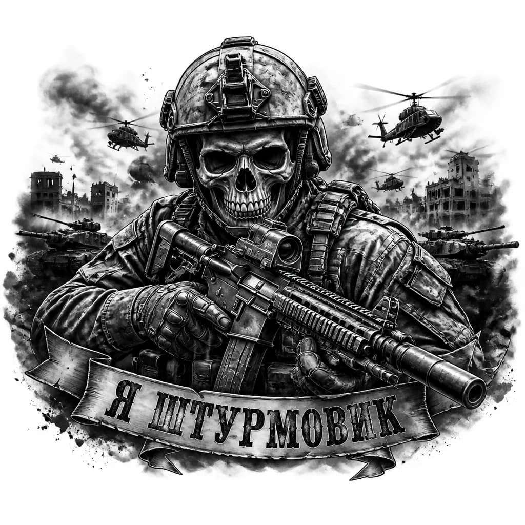 Тату эскиз: Штурмовик с черепом вместо головы 