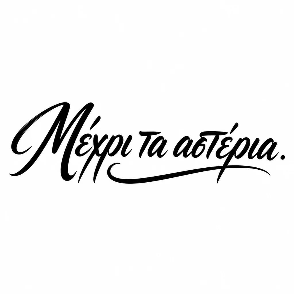 Тату эскиз: Font: Μέχρι τα αστέρια
 (flowing brush script)