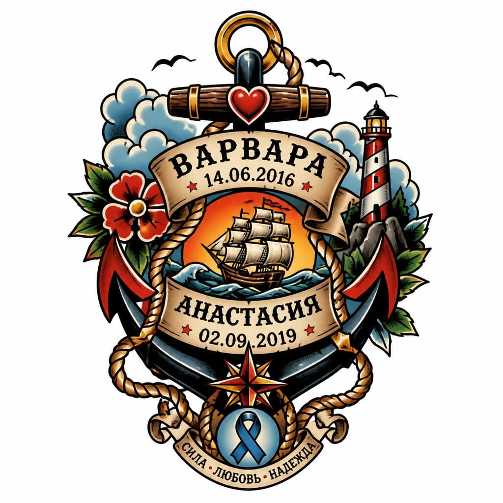 Тату эскиз: У меня уже есть татуировка с буквами моих детей и с датами их рождения хотел бы добавить ей красок. У меня дочка Варвара дочка Анастасия Анастасия болеет сахарным диабетом первого типа