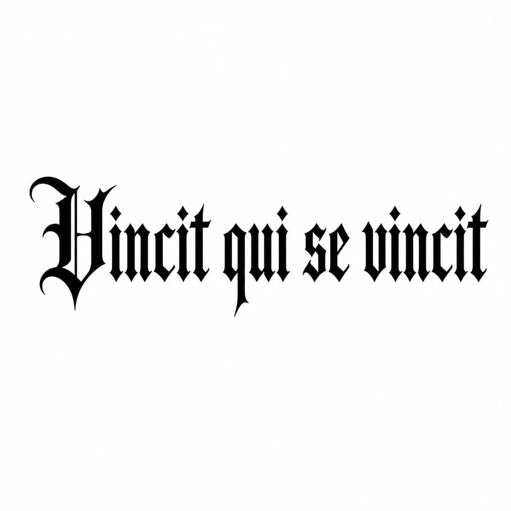 Тату эскиз: Font: Vincit qui se vincit (gothic dark lettering)