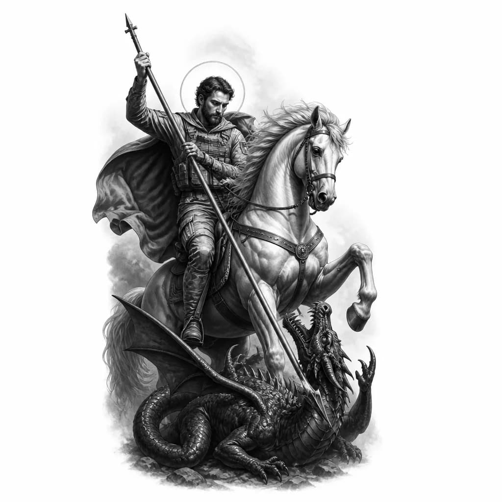 Тату эскиз: Православный Георгий победоносец в современном стиле
