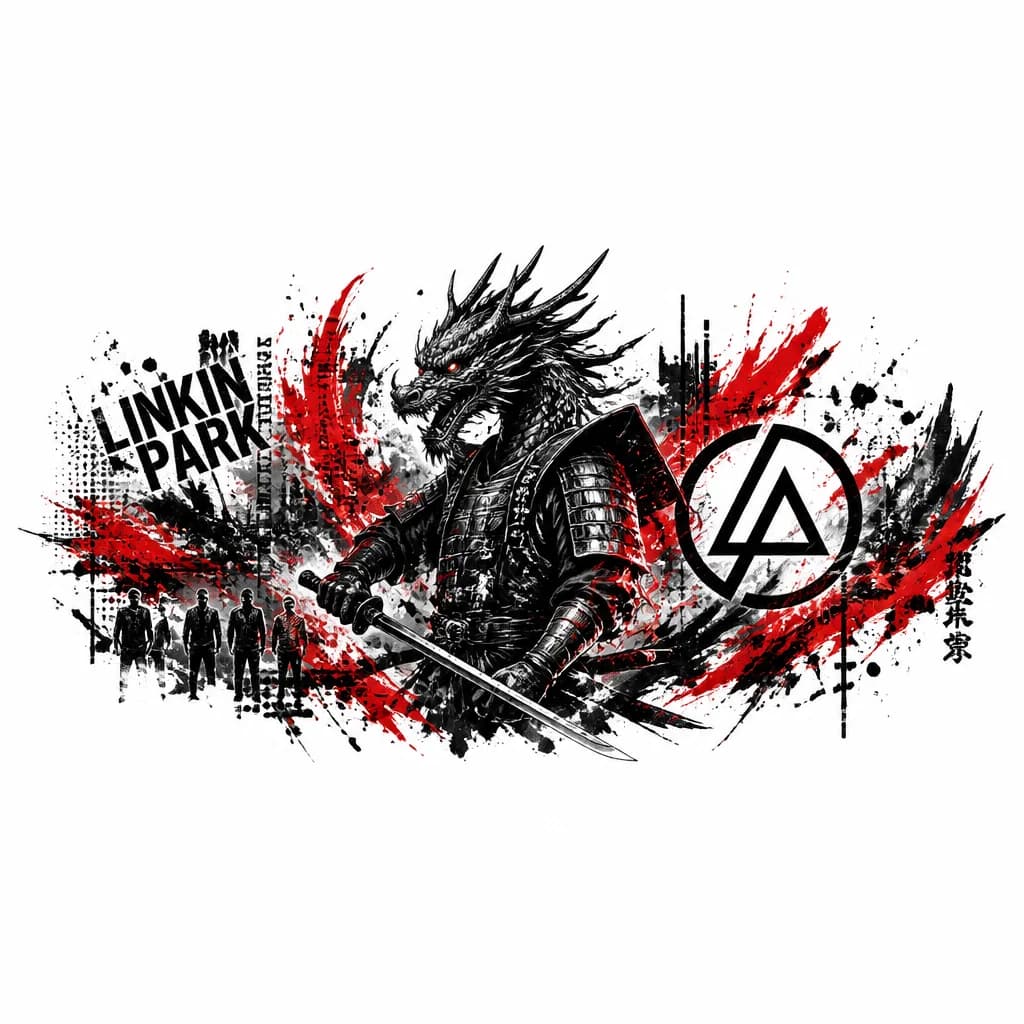 Тату эскиз: Самурай с головой дракона,значёк linkin park
