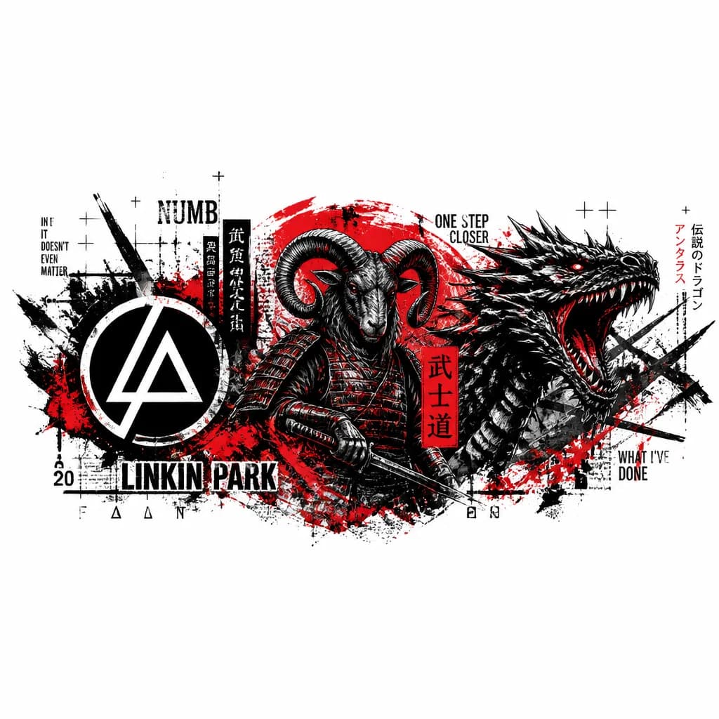 Тату эскиз: Самурай с головой Овна, дракон антарасс,значёк linkin park
