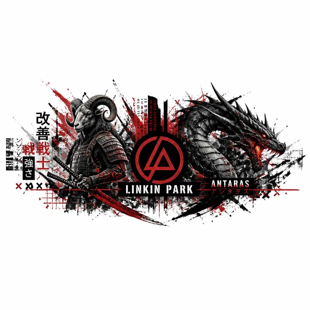 Тату эскиз: Самурай с головой Овна, дракон антарасс,значёк linkin park
