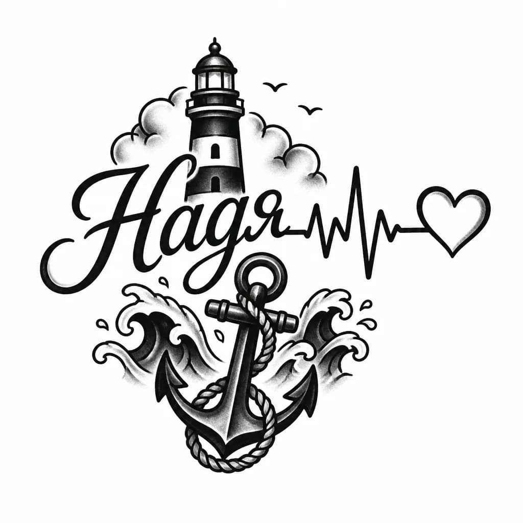 Тату эскиз: Имя Надя на латыни переходит в линию биения сердца и кончается сердечком