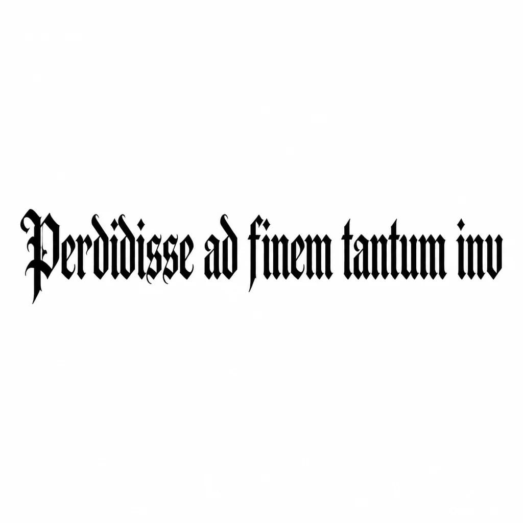 Тату эскиз: Font: Perdidisse ad finem tantum inv (old english blackletter)