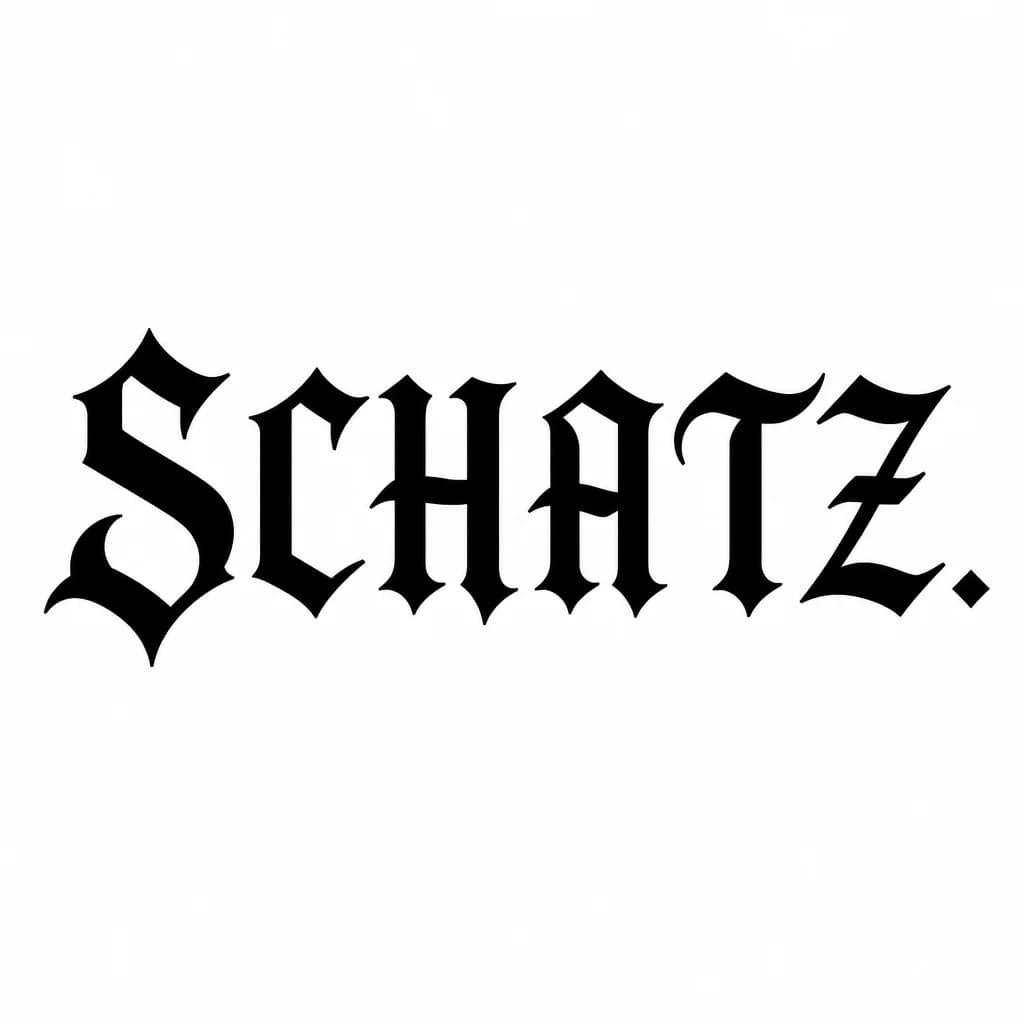 Тату эскиз: Font: SCHATZ
 (gothic dark lettering)