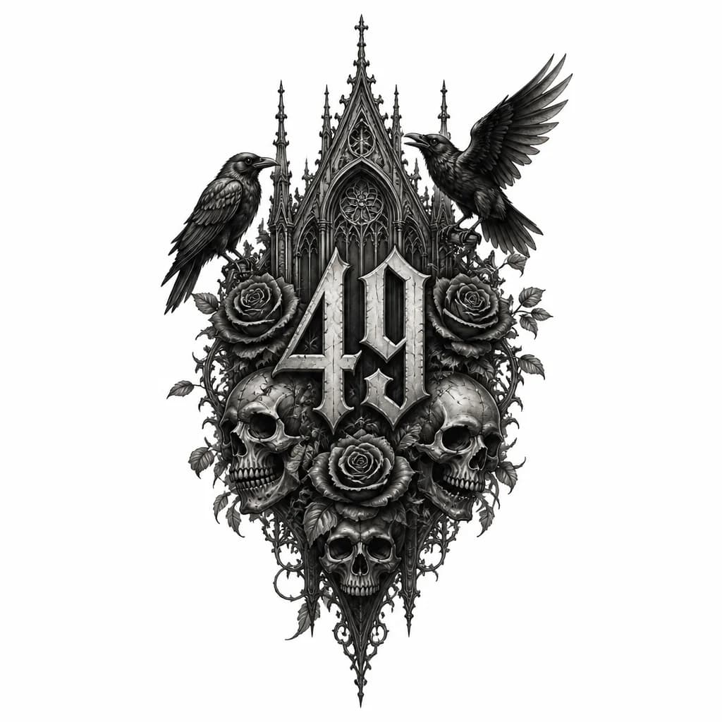 Тату эскиз: Цифра 49 
