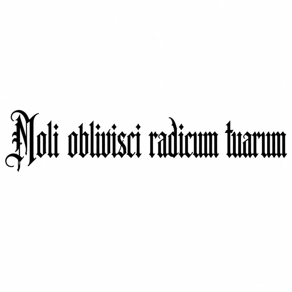 Тату эскиз: Font: Noli oblivisci radicum tuarum (old english blackletter)