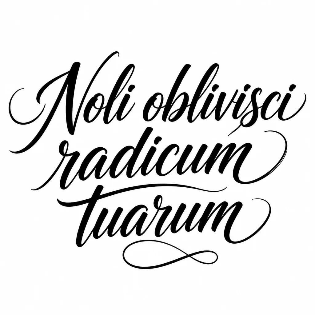 Тату эскиз: Font: Noli oblivisci radicum tuarum (flowing brush script)