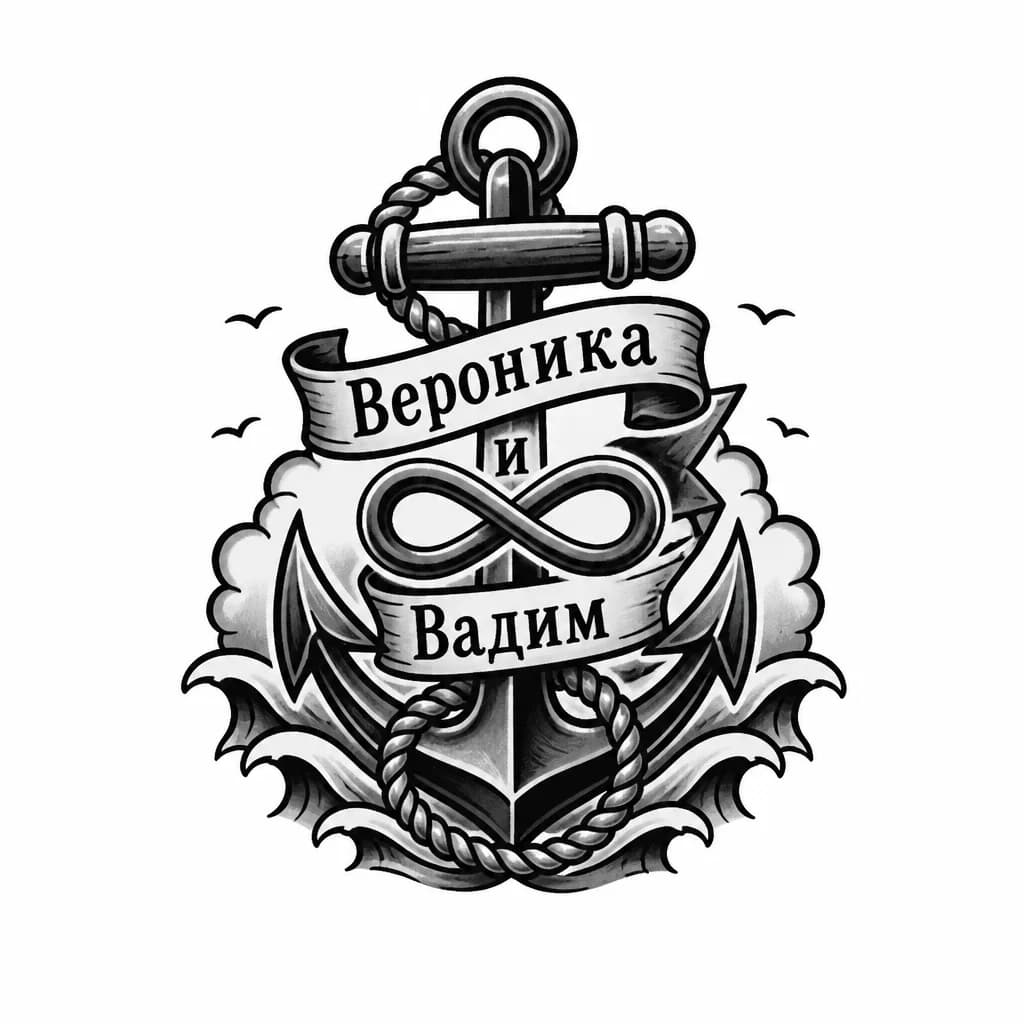 Тату с именами Вероника и Вадим и 9нак бесконечности 