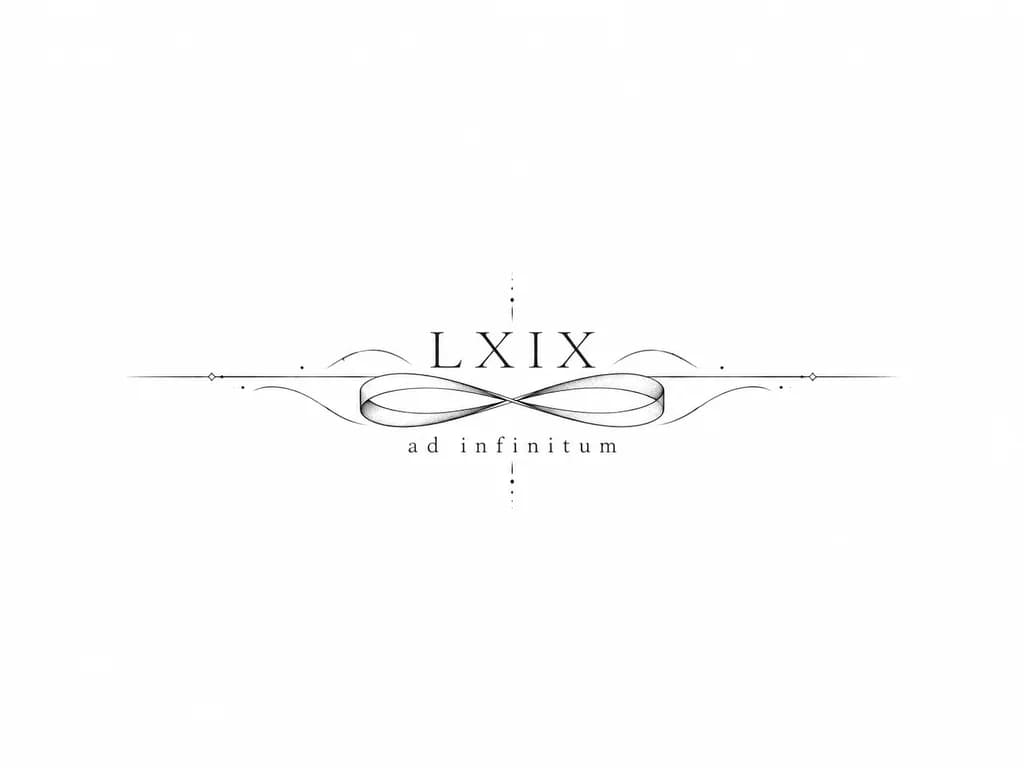 Тату эскиз: LXIX нужна просто эта надпись , без объемных рисунков
снизу добавить надпись ad infinitum
добавить Петля Мёбиуса