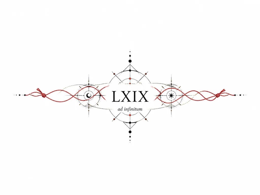 Тату эскиз: LXIX нужна просто эта надпись , без объемных рисунков
снизу добавить надпись ad infinitum
добавить красную нить судьбы