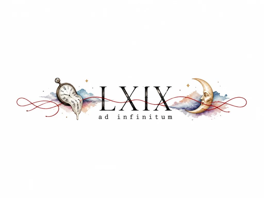 Тату эскиз: LXIX нужна просто эта надпись , без объемных рисунков
снизу добавить надпись ad infinitum
добавить красную нить судьбы