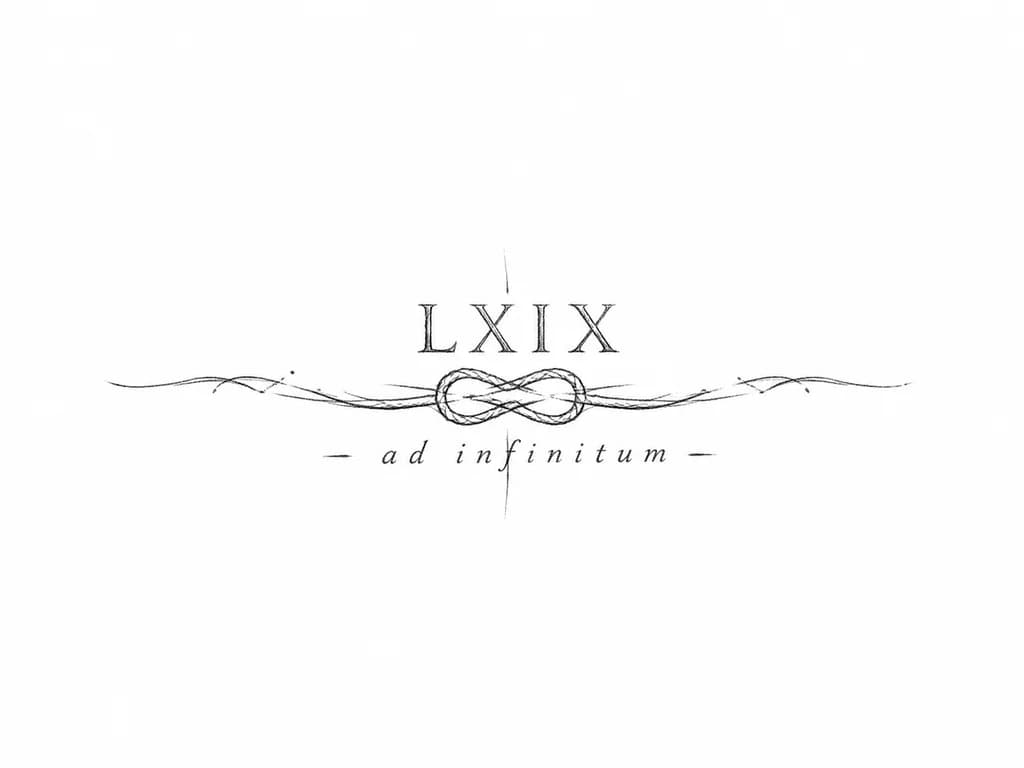 Тату эскиз: LXIX нужна просто эта надпись , без объемных рисунков
снизу добавить надпись ad infinitum
добавить узел Геракла