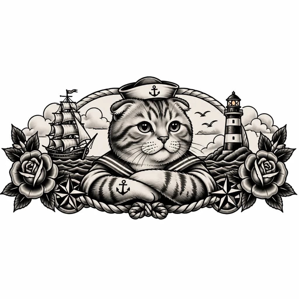 Тату эскиз: кот, шотландец