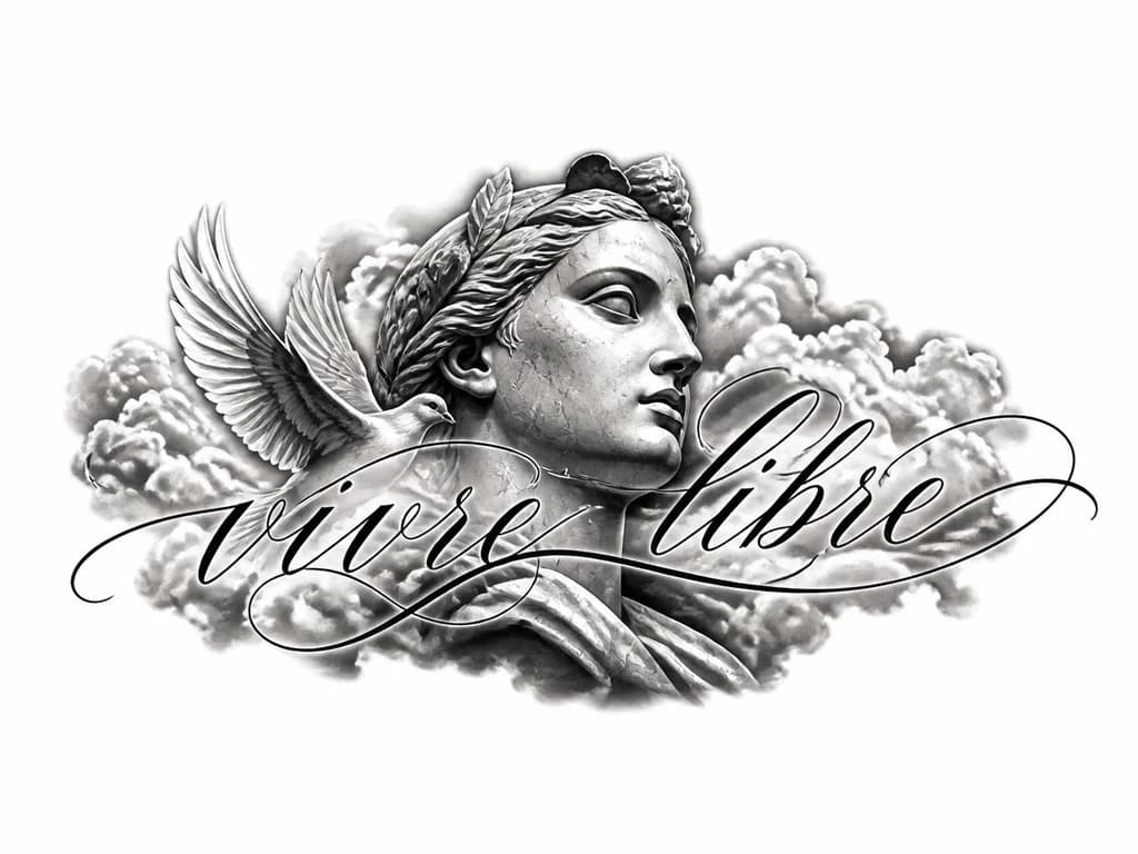 Тату эскиз: на тату должна быть надпись «vivre libre», она должна быть написана калиграфичным почерком 
