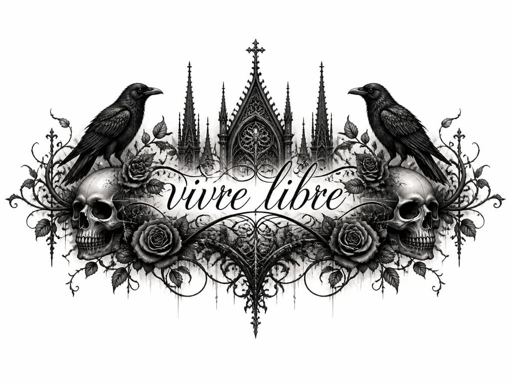 Тату эскиз: на тату должна быть надпись «vivre libre», она должна быть написана калиграфичным почерком 