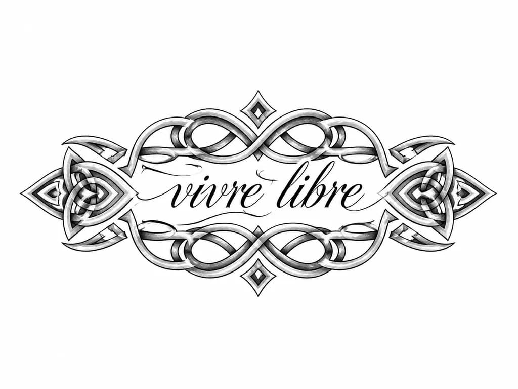 Тату эскиз: на тату должна быть надпись «vivre libre», она должна быть написана калиграфичным почерком 