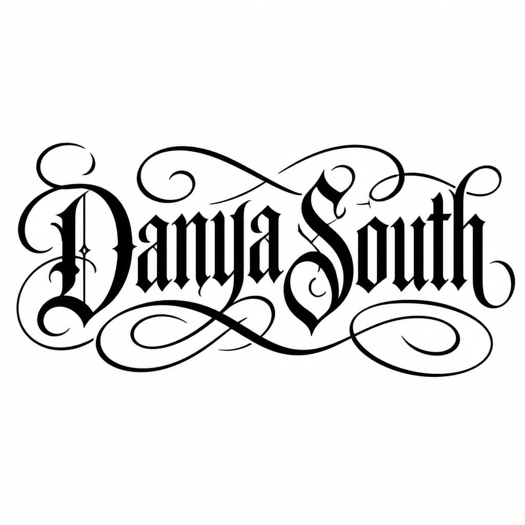 Тату эскиз: Font: Danya South (Chicano ornate script lettering)