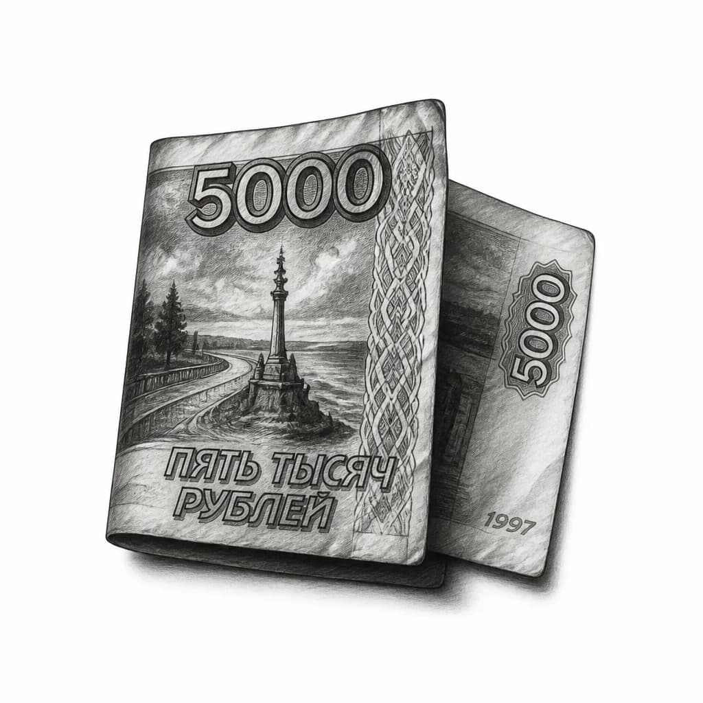 Тату эскиз: Нарисуй эскиз 5000 русской купюры которая сложена пополам 