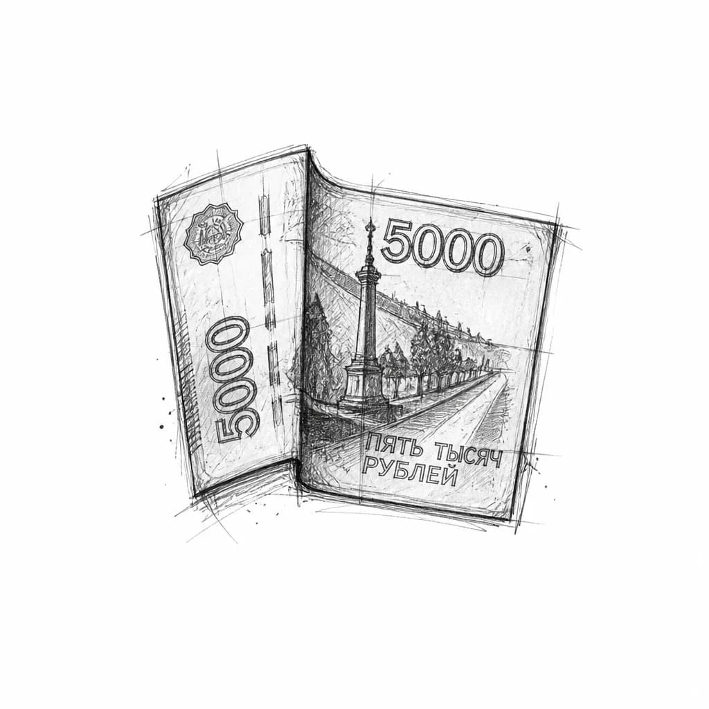 Тату эскиз: Нарисуй эскиз 5000 русской купюры которая сложена пополам 