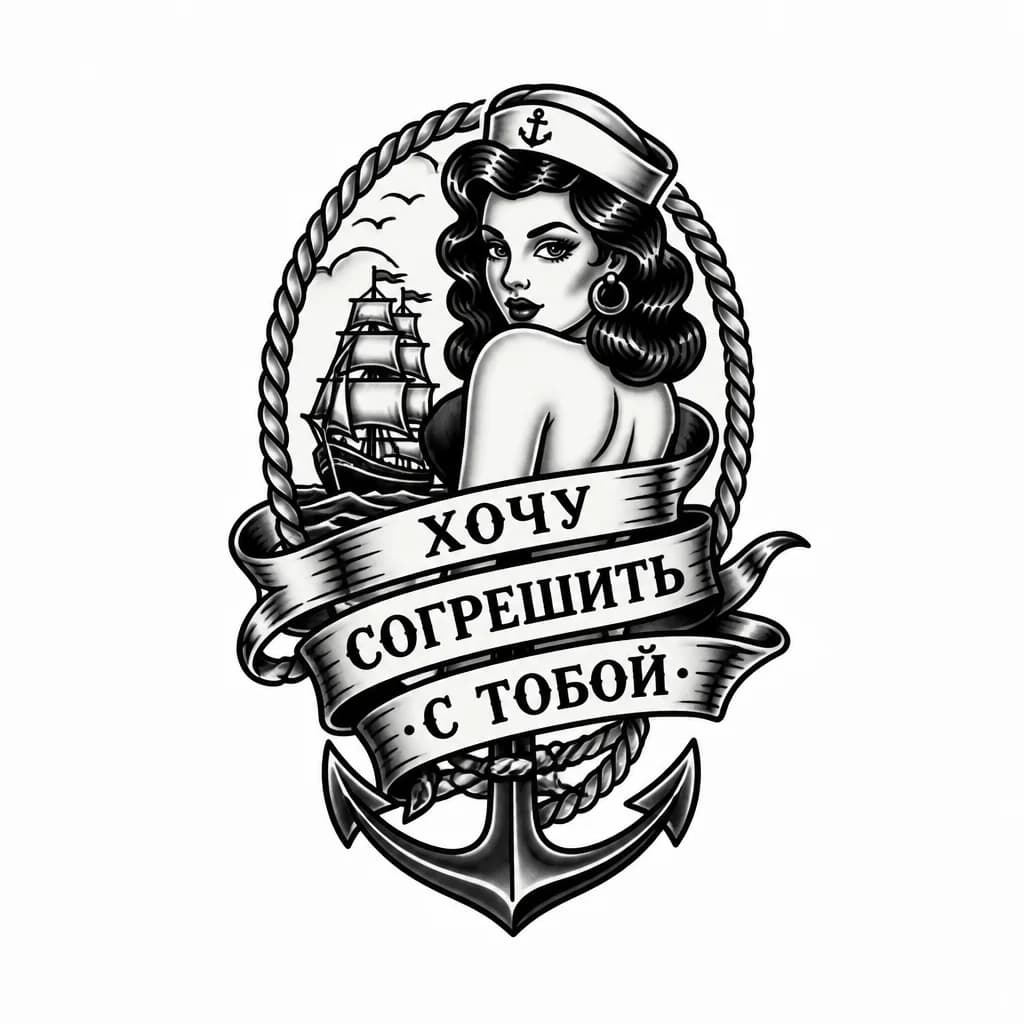 Тату эскиз: Хочу согрешить с тобой
