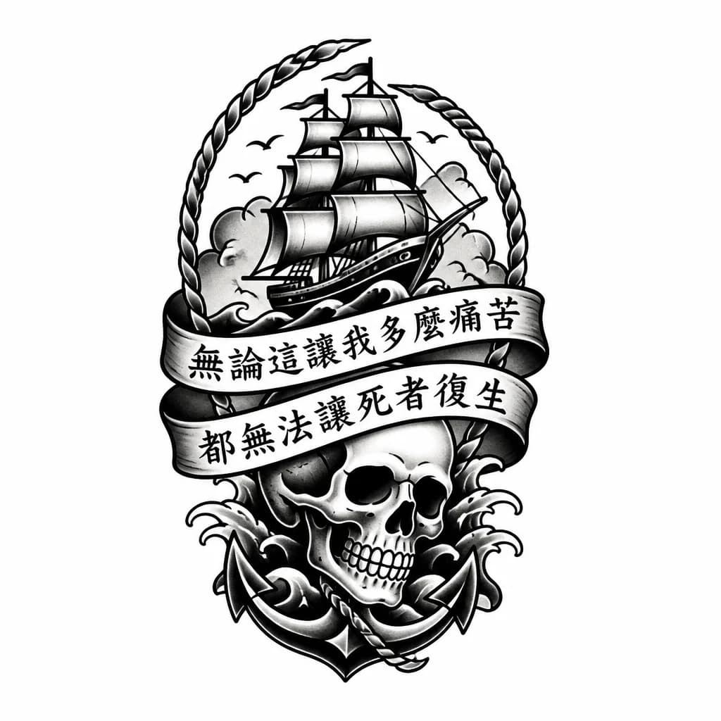 Тату эскиз: 無論這讓我多麼痛苦，都無法讓死者復生