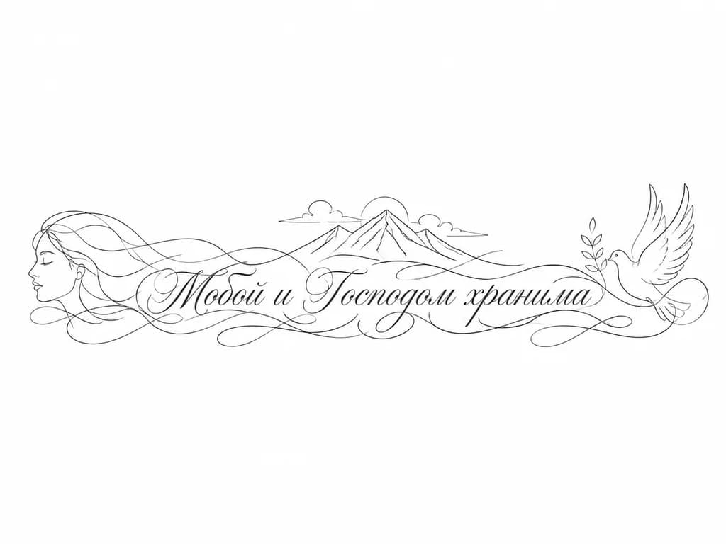 Тату эскиз: Font: Тобой и Господом хранима  (elegant calligraphy)