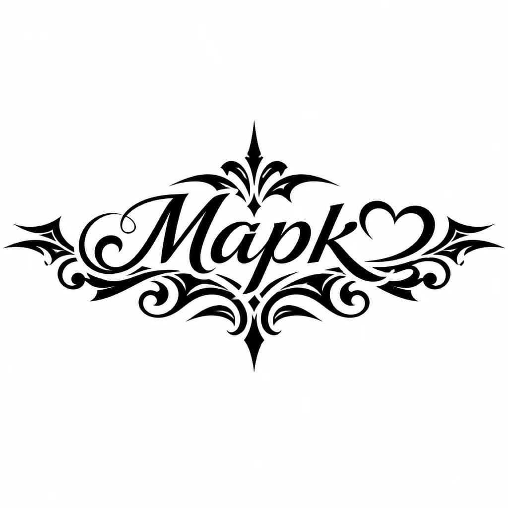 Тату эскиз: Чтоб было написано красивым шрифт имя Марк и сразу из буквы к сердечко