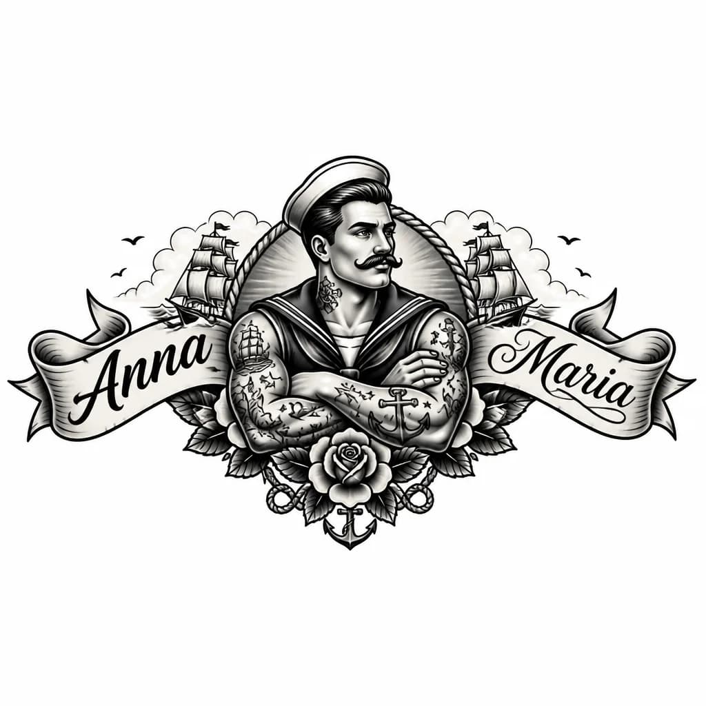 Тату эскиз: у мужчины на правой груди надпись Anna под углом а слева надпись Maria в каллиграфическим почерком 