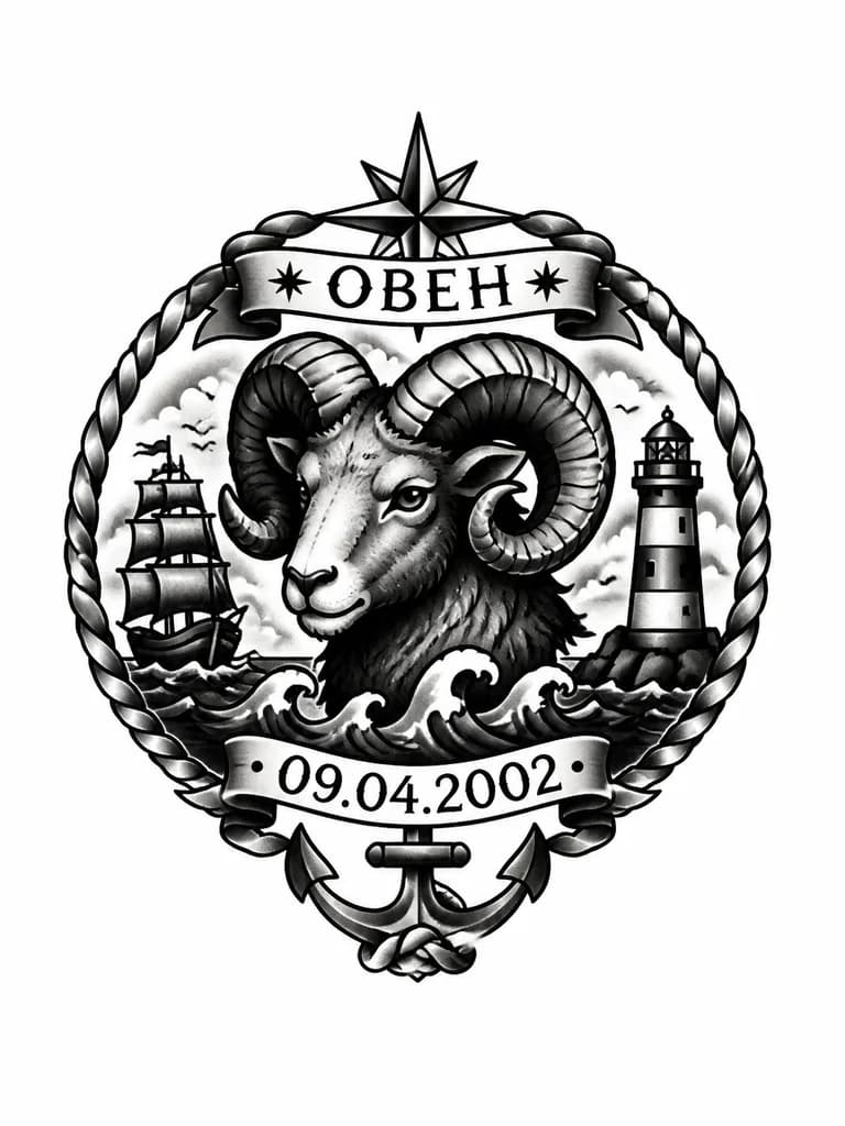 Тату эскиз: Овен знак зодиака в огне 09.04.2002