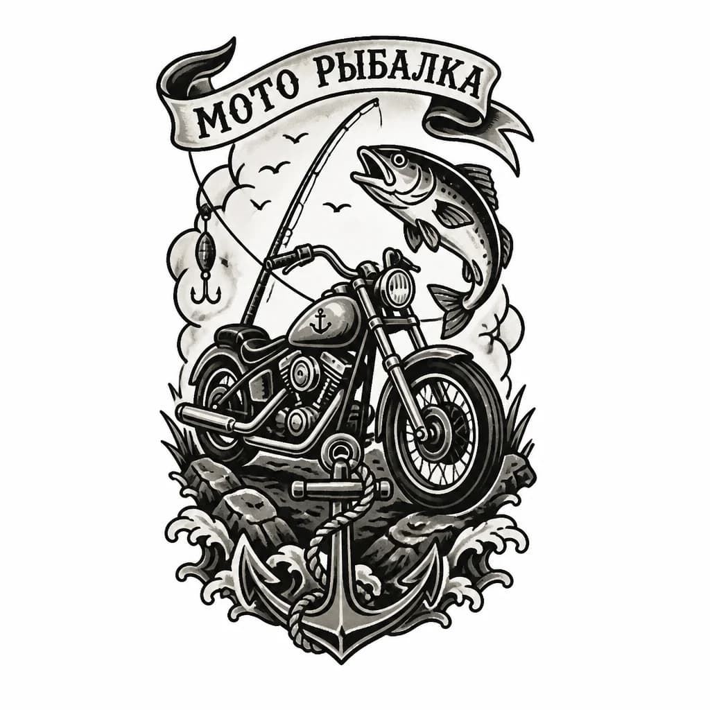 Тату эскиз: Мото рыбалка 